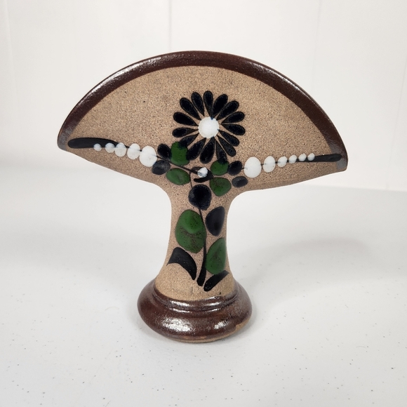 Vintage Mexican Stoneware Tonala Pottery Napkin Letter Holder Floral Boho Decor - Picture 2 of 7